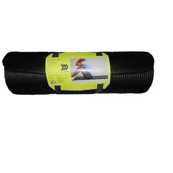 All in Motion Premium Fitness Mat/Yoga Mat 72"x24"x.59"Thick Black Carry Strap - Picture 4 of 4